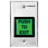 SECO-LARM - SD-7202GC-PEQ - Illuminated green 2" square "PUSH-TO-EXIT" button. Can replace with included "PRESIONE PARA SALIR" message. SPDT switch, 10A@125~250VAC. Stainless-steel single-gang plate. ETL Listed. Conforms to UL Std. 294