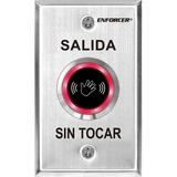 SECO-LARM - SD-9263-KS1Q - Outdoor single-gang No-Touch Sensor with Spanish message. Adjustable sensing range and relay trigger duration. "SALIDA SIN TOCAR" printed on plate.