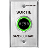 SECO-LARM - SD-9263-KS2Q - Outdoor single-gang No-Touch Sensor with French message. Adjustable sensing range and relay trigger duration. "SORTIE SANS CONTACT" printed on plate.