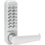 SECO-LARM - SD-962H-8LAQ - Mechanical Keypad Door Lock. Fully mechanical (no power required), non-handed operation, free exit from secured side, US26D finish.