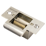 SECO-LARM - SD-991A-D1Q - Mini No-Cut Electric Door Strike. Includes stainless steel no-cut and silver aluminum low-cut strike plates. 12VDC, Fail-secure (door locks when power is lost) operation. Optional bronze(SD-991RA-61Q/B) low-cut faceplate ava