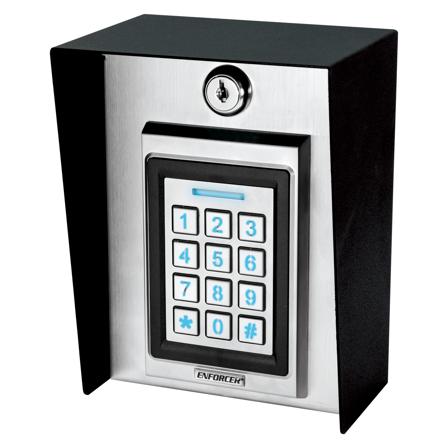 SECO-LARM - SK-B941-PQ - Post-Mount Bluetooth Keypad with Proximity Reader. Metal enclosure with hinged face plate for easy access to terminal block. 9-25VDC, one Form-C relay output, 1,000 users, audit trail.