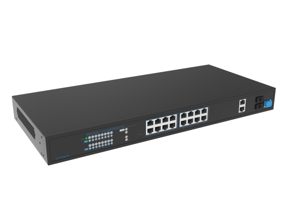 Hanwha - SKY-SW20g-001 - Switch SW20g (16 Port Gigabit PoE+ Switch with 2xUplink and 2xSFP, 802.3af (max 15.4W), 802.3at (max 30W), max power budget 250W, 10/100/1000 Mbps)