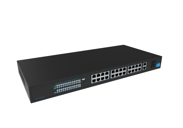 Hanwha - SKY-SW28g-001 - Switch SW28g (24 Port Gigabit PoE+ Switch with 2xUplink and 2xSFP, 802.3af (max 15.4W), 802.3at (max 30W), max power budget 370W, 10/100/1000 Mbps)