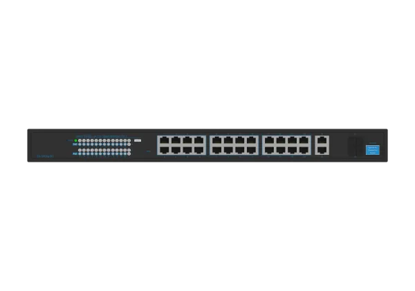 Hanwha - SKY-SW28g-001 - Switch SW28g (24 Port Gigabit PoE+ Switch with 2xUplink and 2xSFP, 802.3af (max 15.4W), 802.3at (max 30W), max power budget 370W, 10/100/1000 Mbps)