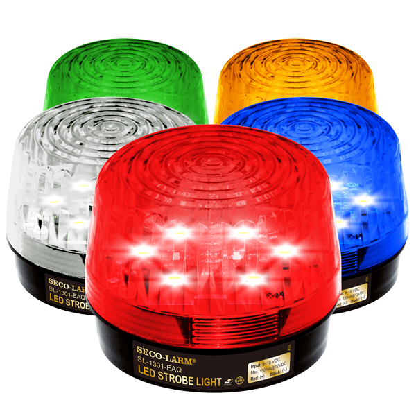 SECO-LARM - SL-1301-EAQ/B - 6~12 VDC LED Strobe Light. Incorporates 12 LEDs. 50,000-Hour operating life. Flash only. Indoor/outdoor use. Blue lens.
