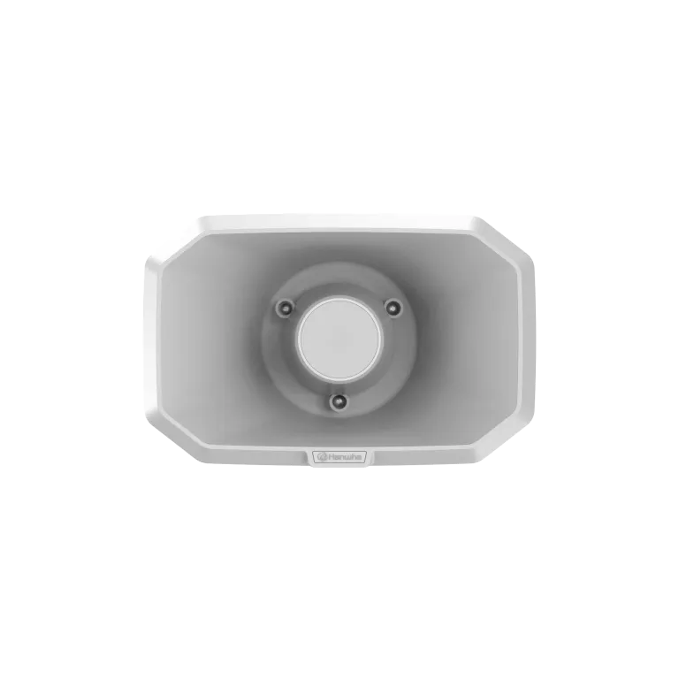 Hanwha - SPA-H100W - IP Audio Speaker, Two-way audio, Scheduler, Background Music, Text To Speech, 10W Amp, 124dB Output, Freq. Range 650Hz-5.3kHz, 1GB Internal Storage, Single Micro SD slot (Up to 32GB), Built in Relay, SUNAPI, Onvif, SIP, P2P-SIP, 