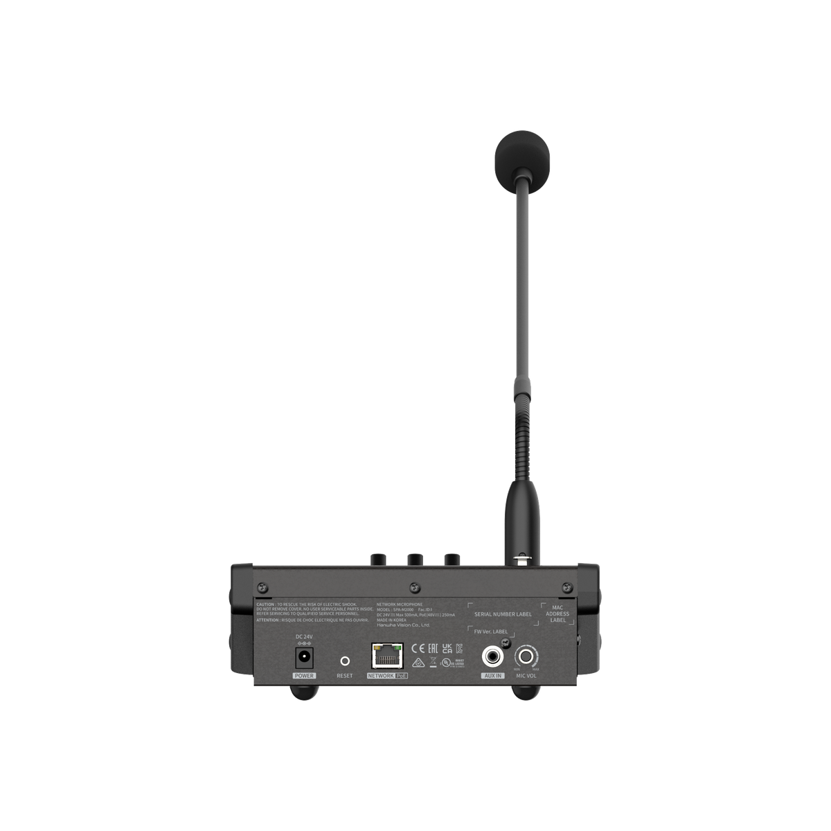 Hanwha - SPA-M2000 - Desktop SIP Microphone for use with IPAS, Monitor Amp 1W/8Ω, DC24V, PoE, SUNAPI, SIP