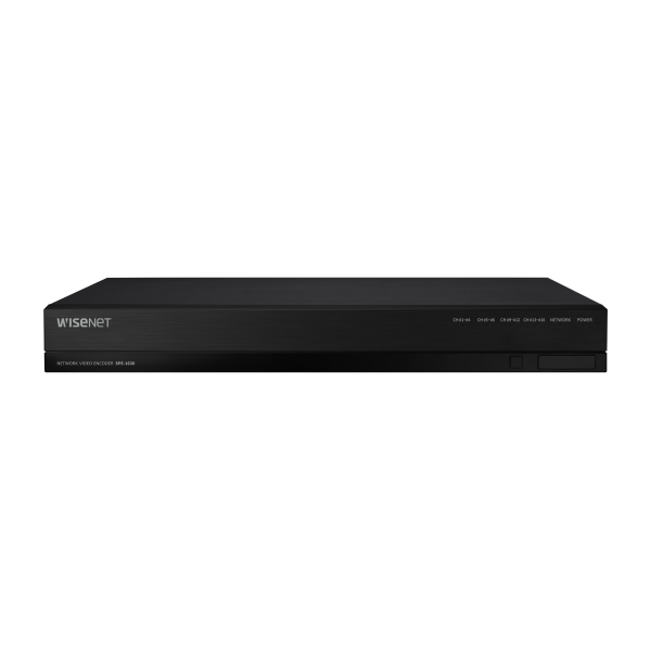 Hanwha - SPE-1630 - Encoder, 16CH H.265/H.264/MJPEG, Supports: AHD, CVI, TVI and CVBS (AUTO), Up to 5MP@12fps, 4MP@15fps, 2MP@30fps, RS-485Interface, Coaxial Control: Pelco C when using CVBS or ACP up-coax protocol @ AHD, ONVIF Profile S support, 1 H