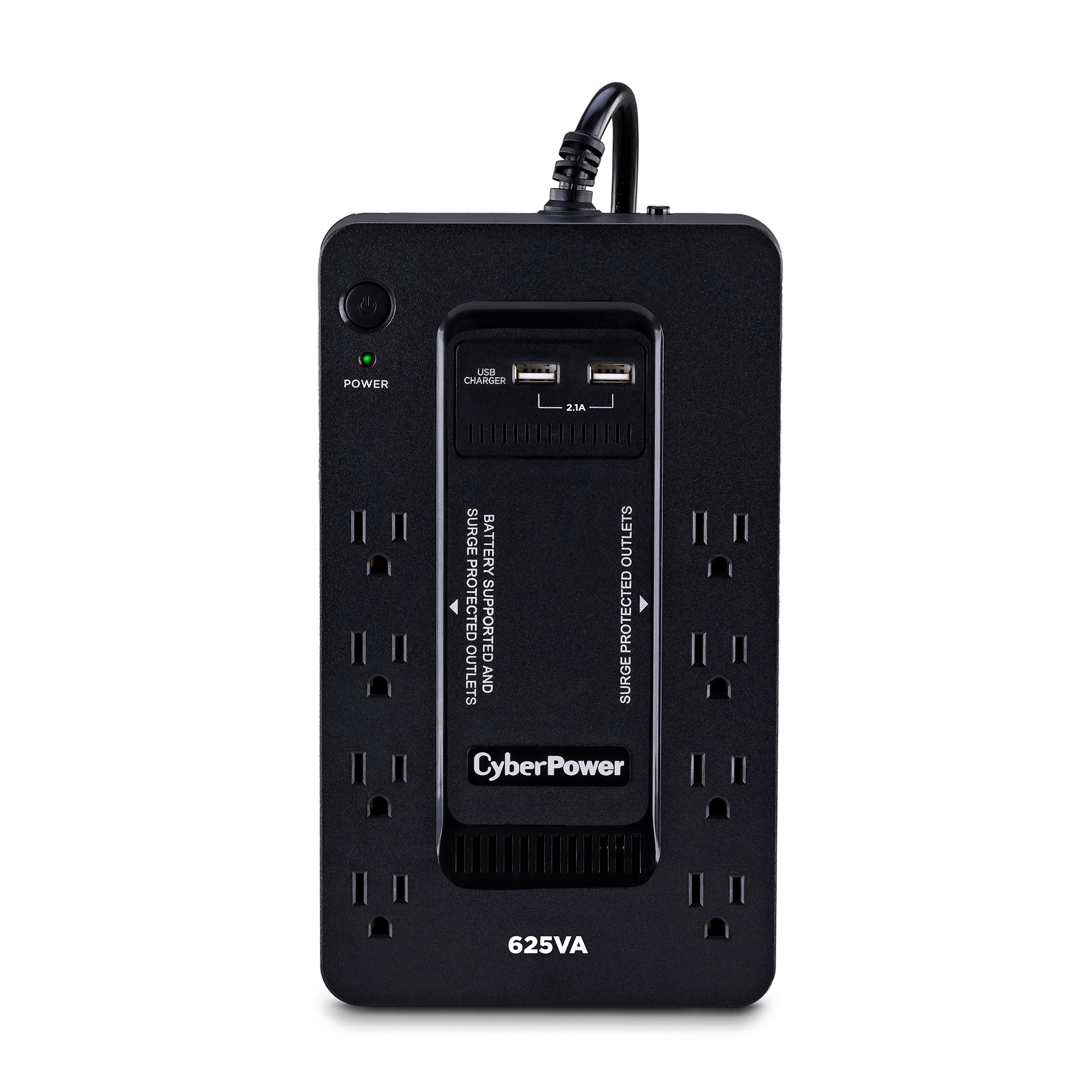 CYBERPOWER - ST625U - 625VA/360W, Standby UPS, Compact, 120V, (8) NEMA 5-15R, 2xUSB Charge Ports (2.1A Shared), 5Ft Cord, PowerPanel Personal Software, 3-Yr Warranty