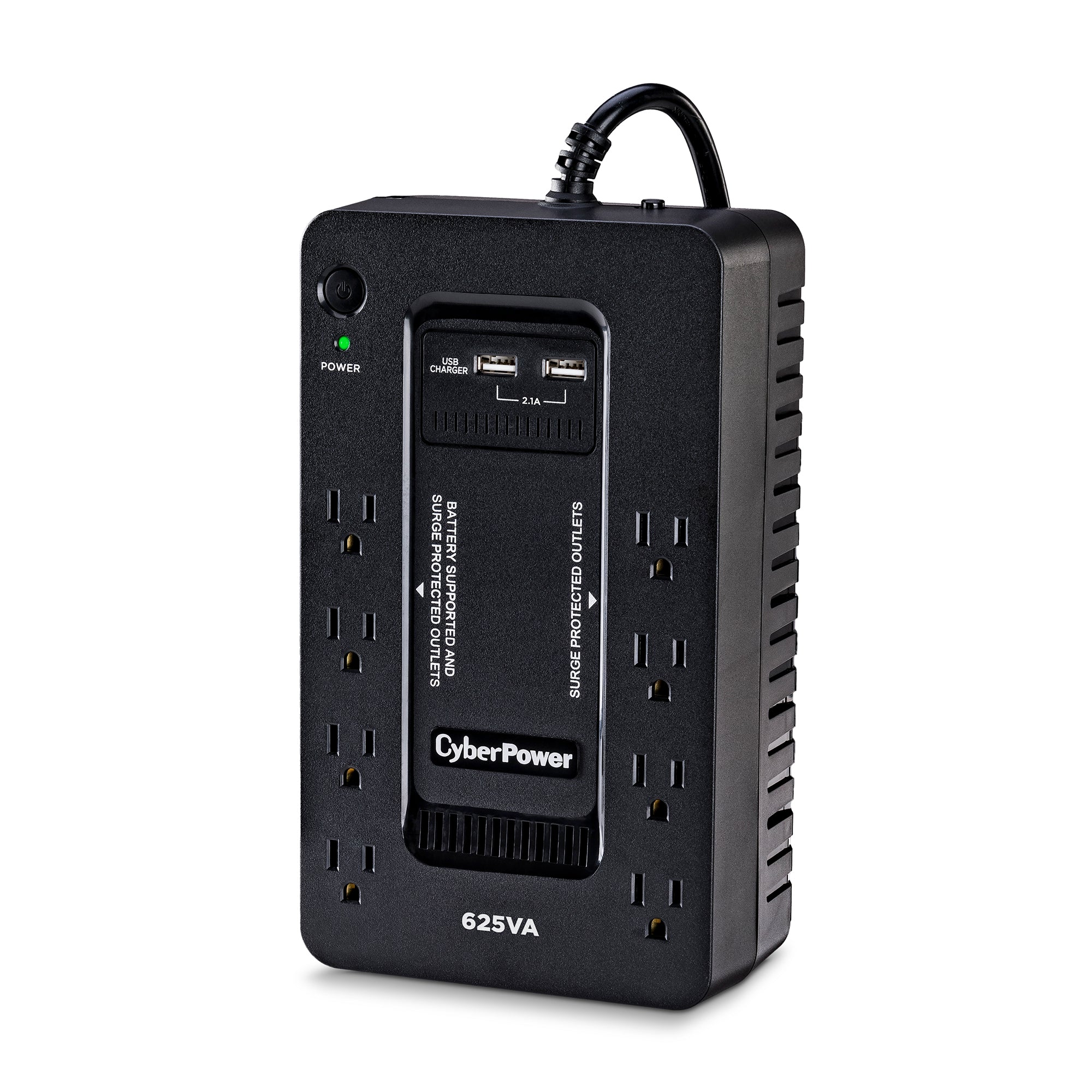 CYBERPOWER - ST625U - 625VA/360W, Standby UPS, Compact, 120V, (8) NEMA 5-15R, 2xUSB Charge Ports (2.1A Shared), 5Ft Cord, PowerPanel Personal Software, 3-Yr Warranty