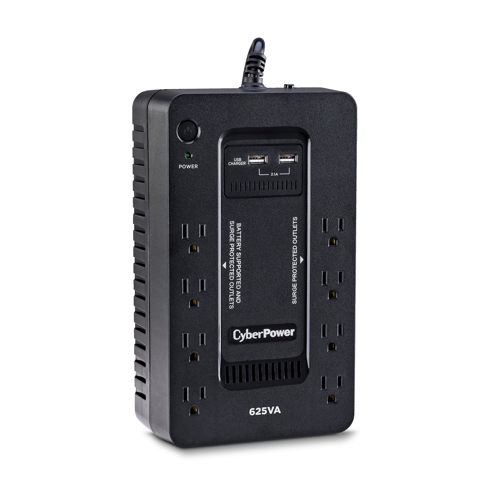 CYBERPOWER - ST625U - 625VA/360W, Standby UPS, Compact, 120V, (8) NEMA 5-15R, 2xUSB Charge Ports (2.1A Shared), 5Ft Cord, PowerPanel Personal Software, 3-Yr Warranty