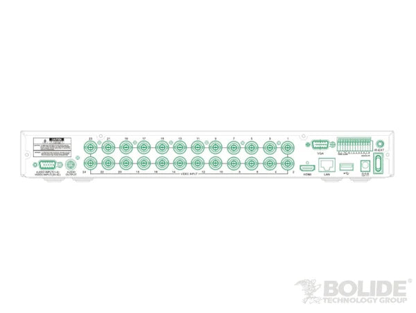 BOLIDE - SVR9532H/NDAA - 32-Channel H.264 5MP Lite HD Over Coax / IP Hybrid DVR, Supports AHD / TVI / CVI/ Analog Formats, 32Mbps IP Throughput, Records Up to 1080P, 4K Output, HDMI and VGA, 4-Channel Audio In/ 1-Channel Audio Out, 16-Channel Alarm I