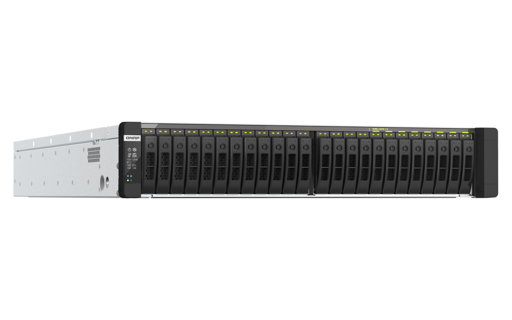 QNAP - TDS-h2489FU-4314-128G-US - QNAP 24-Bay 2U all-flash NAS, NVMe Gen 4 x4, Dual Intel Xeon Silver 4314Y processor (up to 3.4 GHz), 128GB RDIMM ECCC DDR4 RAM, 4 x 2.5GbE LAN, 2 x 25GbE SFP28 SmartNIC port, 2 x PCIe expansion slot
