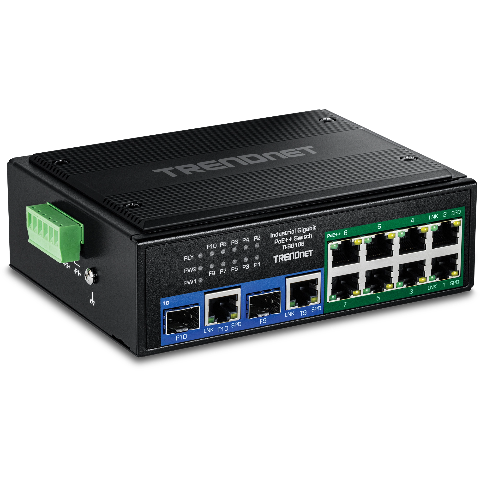 TRENDNET - TI-BG108 - 10-Port Industrial Gigabit 400W PoE++ DIN-Rail Switch