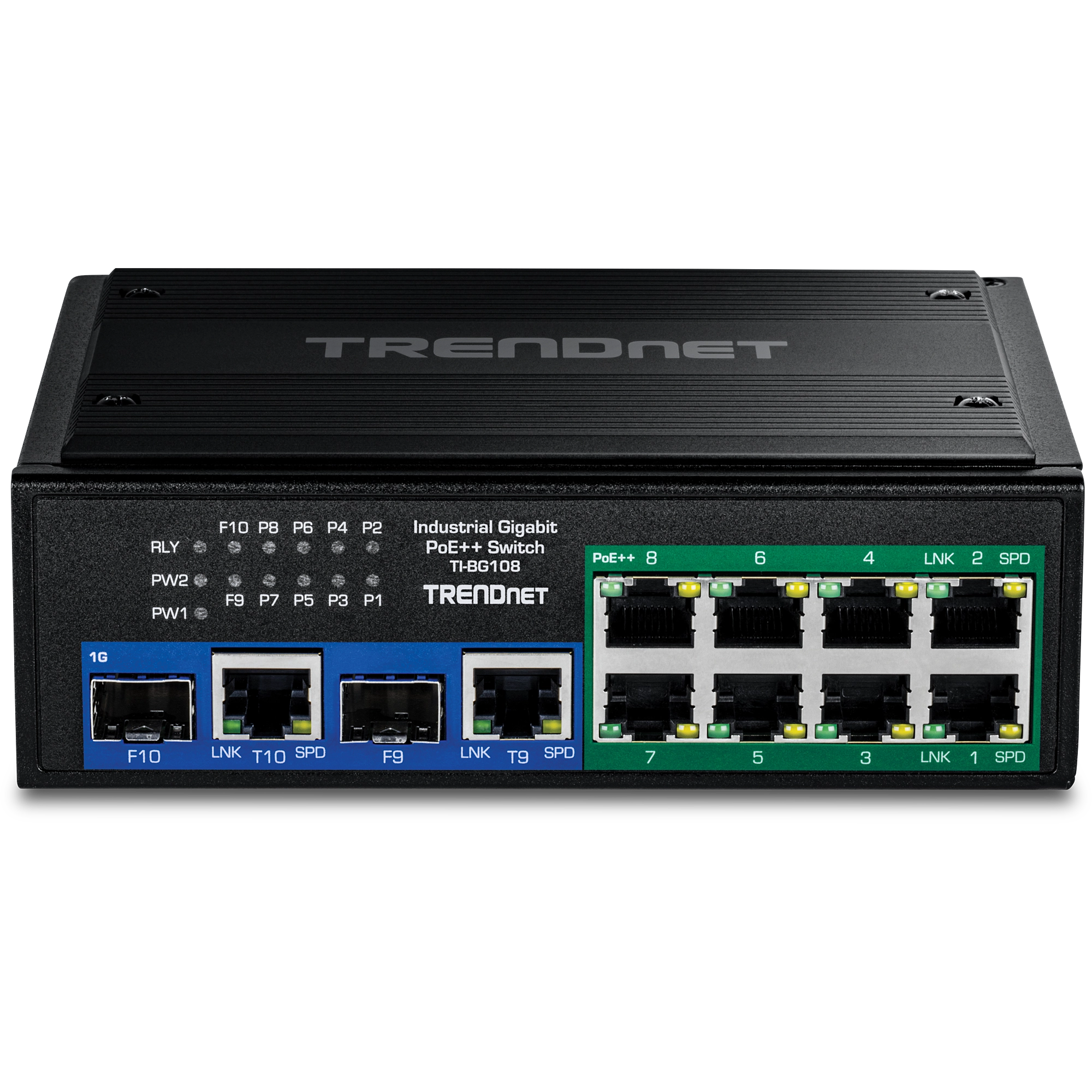 TRENDNET - TI-BG108 - 10-Port Industrial Gigabit 400W PoE++ DIN-Rail Switch