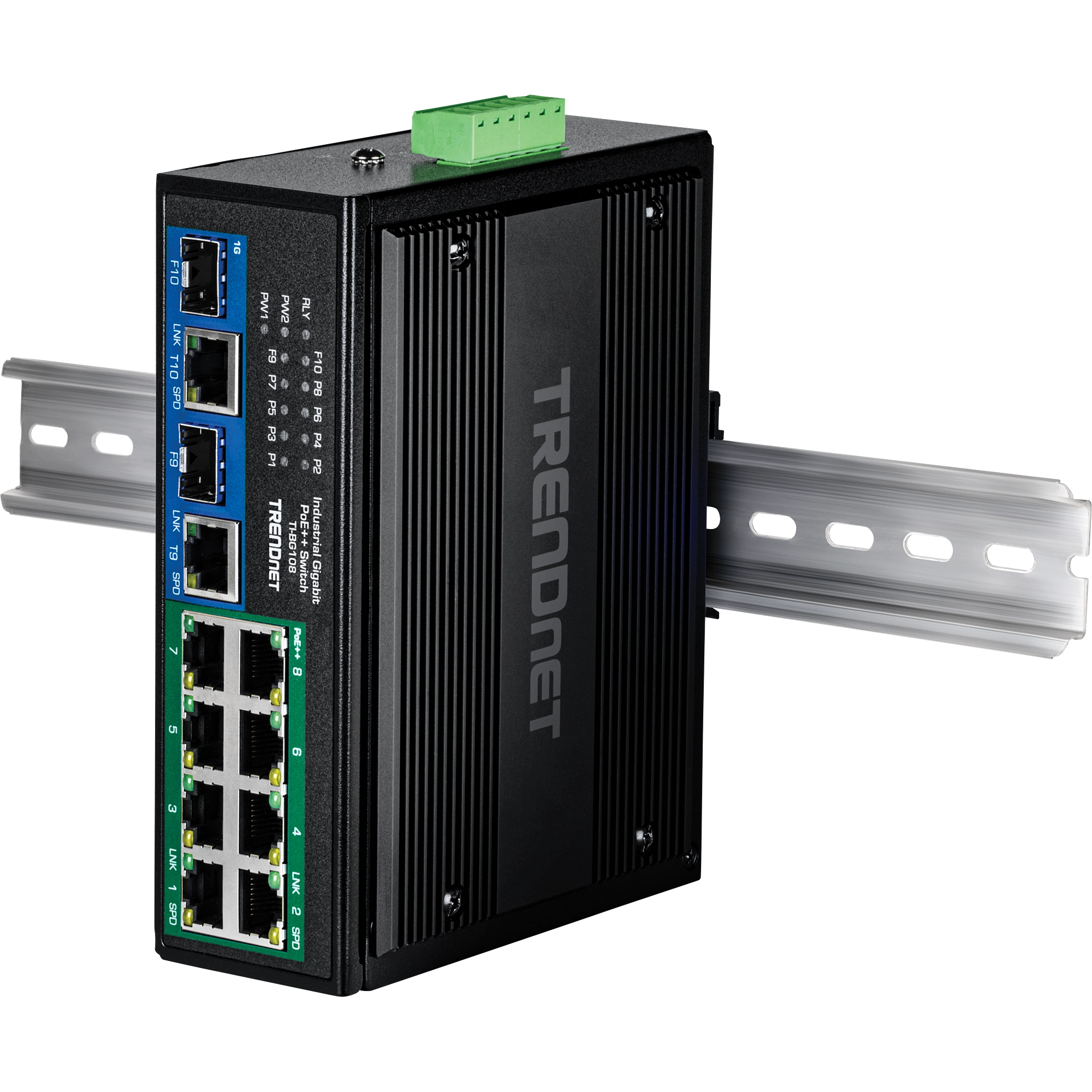 TRENDNET - TI-BG108 - 10-Port Industrial Gigabit 400W PoE++ DIN-Rail Switch