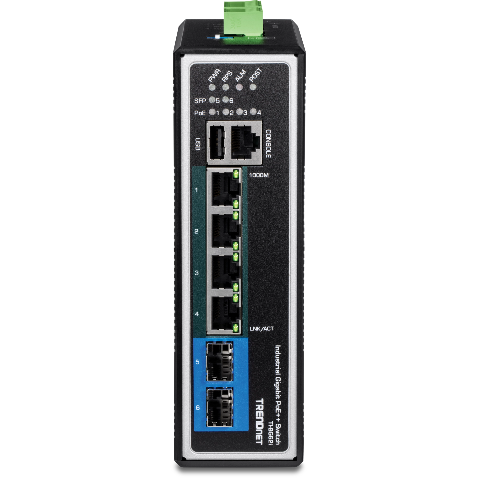 TRENDNET - TI-BG62i - 6-Port Industrial Gigabit L2+ Managed PoE++ DIN-Rail Switch