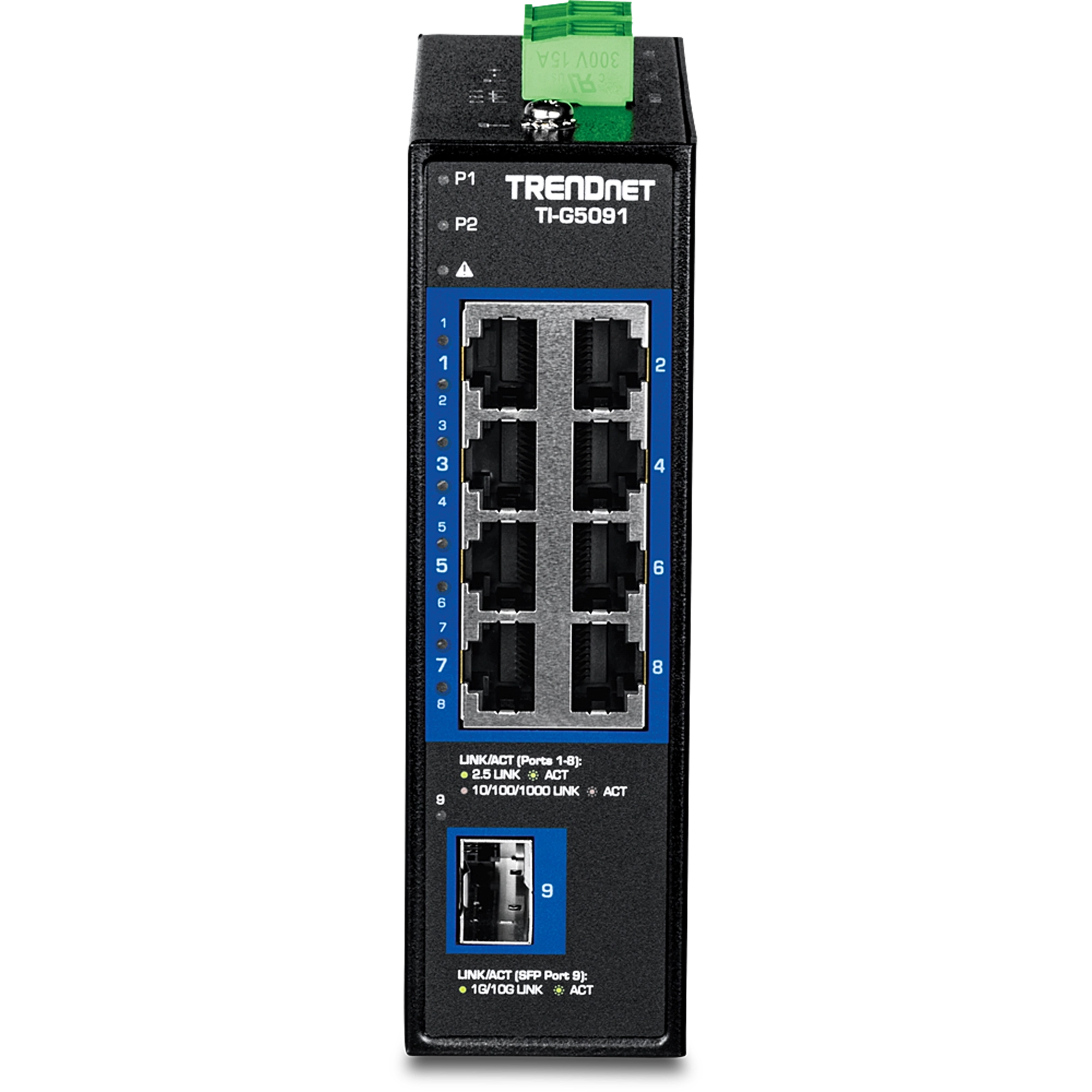 TRENDNET - TI-G5091 - 9-Port Industrial 2.5G DIN-Rail Switch with 10G SFP+ Port