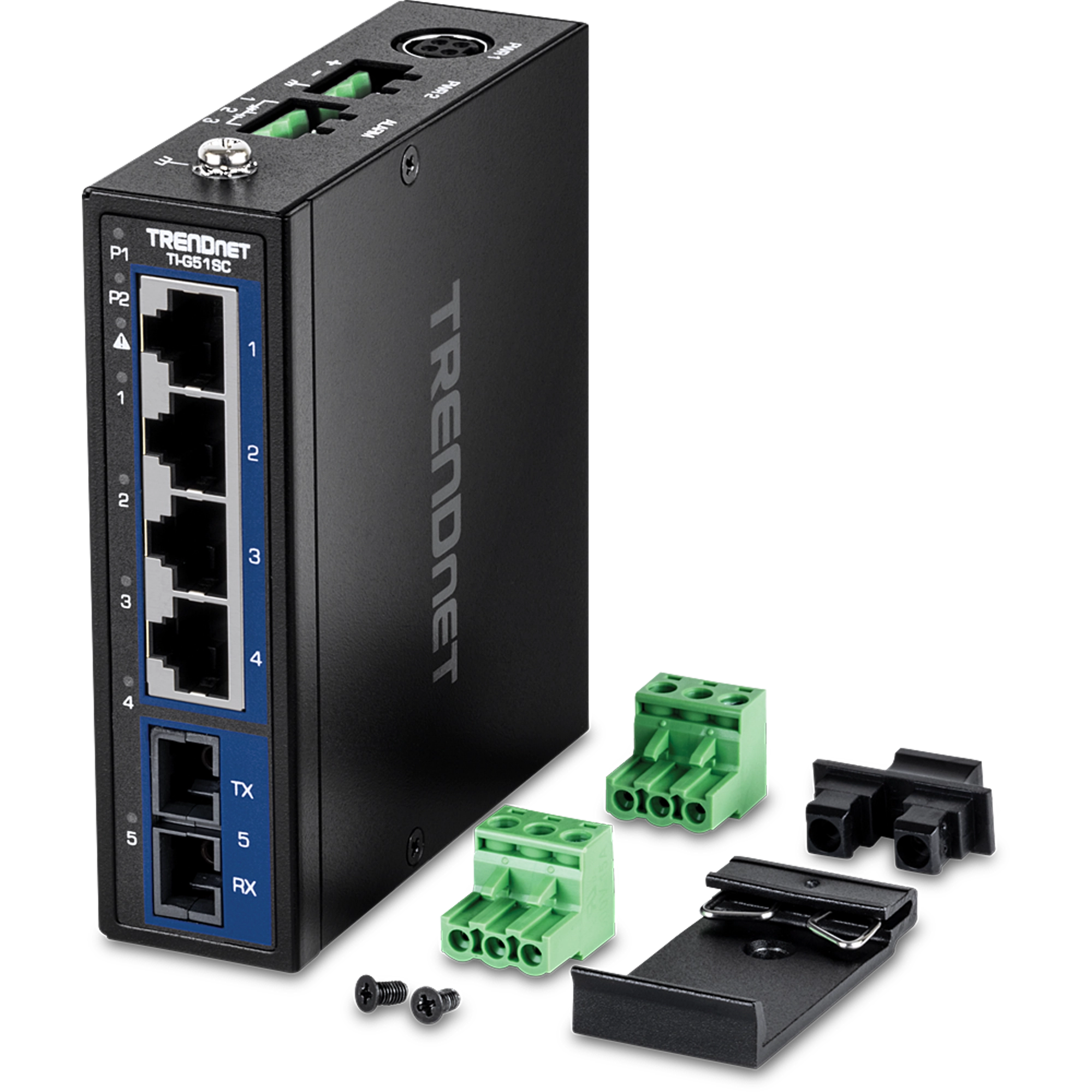 TRENDNET - TI-G51SC - 5-Port Hardened Industrial Gigabit DIN-Rail Switch with Multi-Mode SC Port