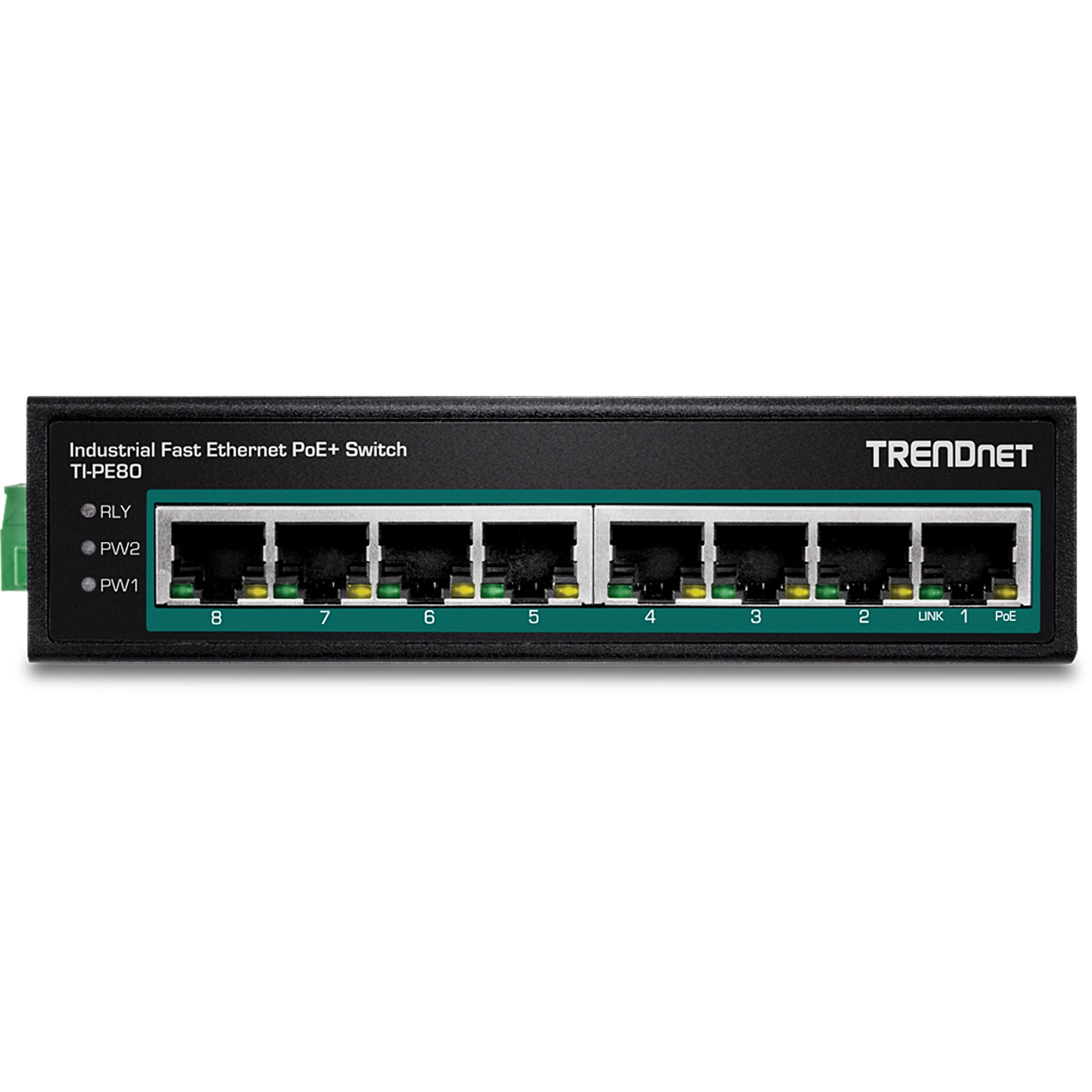 TRENDNET - TI-PE80 - 8-Port Industrial Fast Ethernet PoE+ DIN-Rail Switch