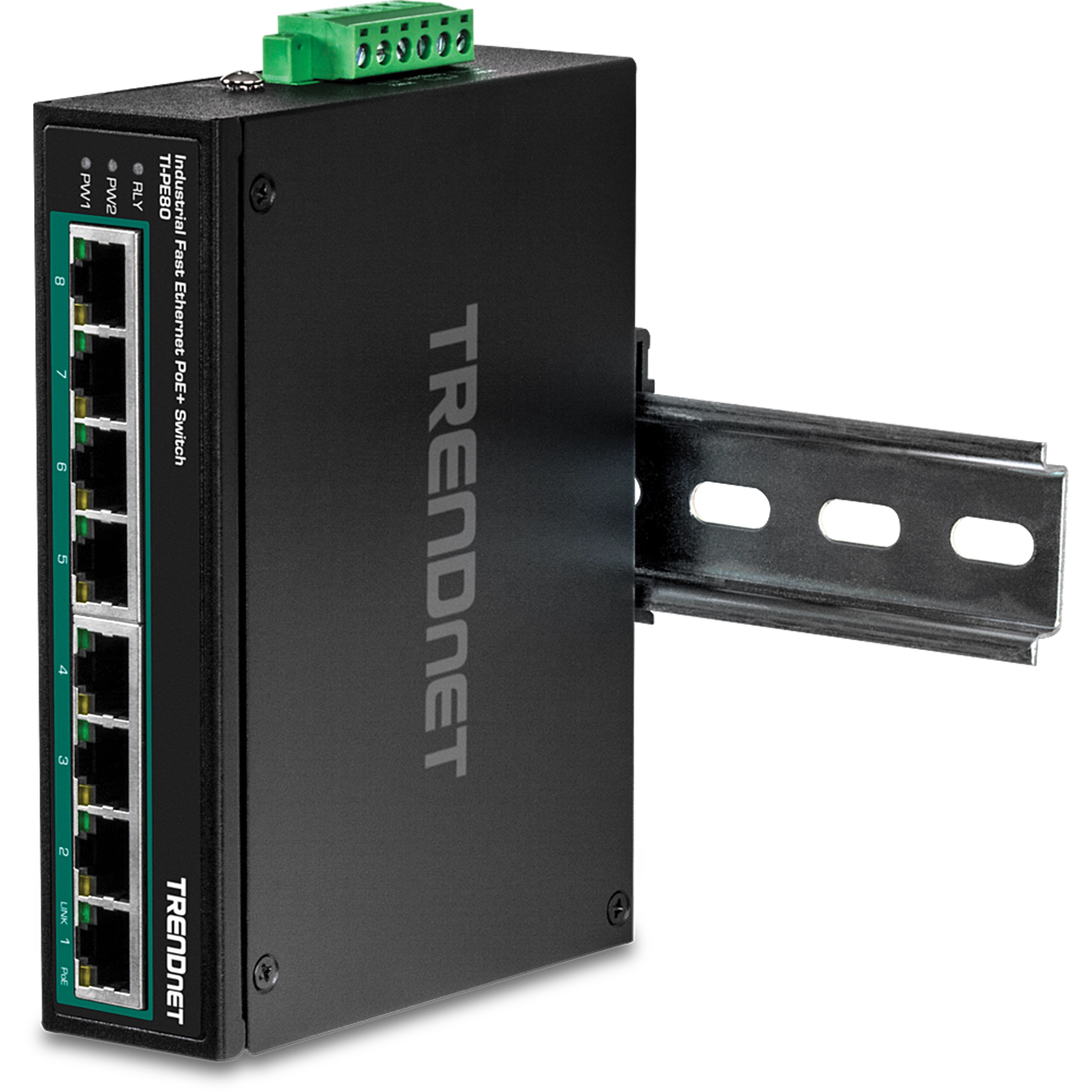 TRENDNET - TI-PE80 - 8-Port Industrial Fast Ethernet PoE+ DIN-Rail Switch