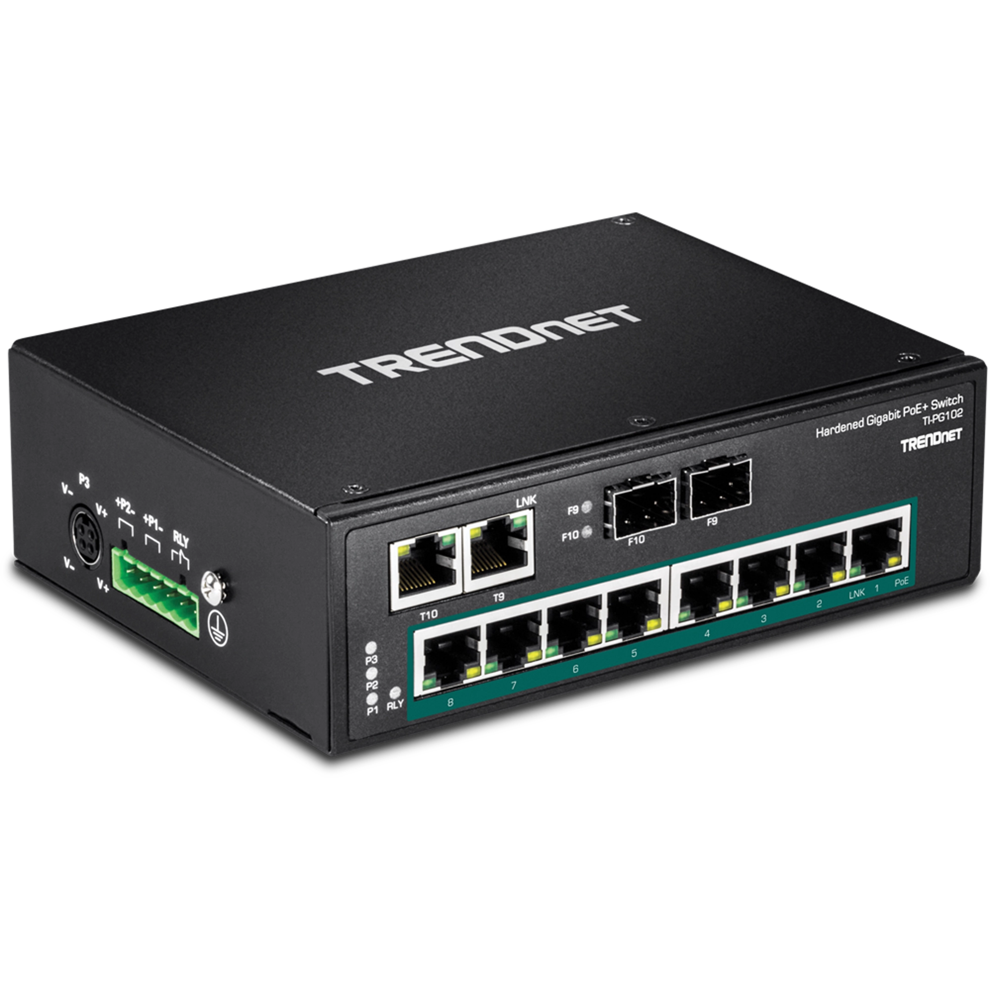 TRENDNET - TI-PG102 - 10-Port Hardened Industrial Gigabit PoE+ DIN-Rail Switch