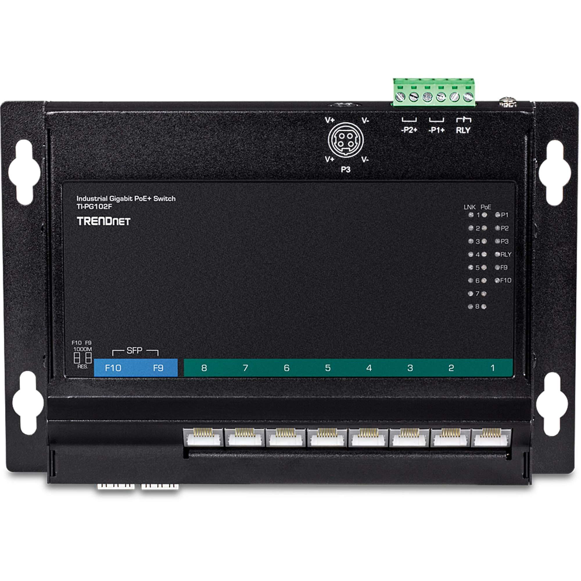 TRENDNET - TI-PG102F - 10-Port Industrial Gigabit PoE+ Wall-Mount Front Access Switch