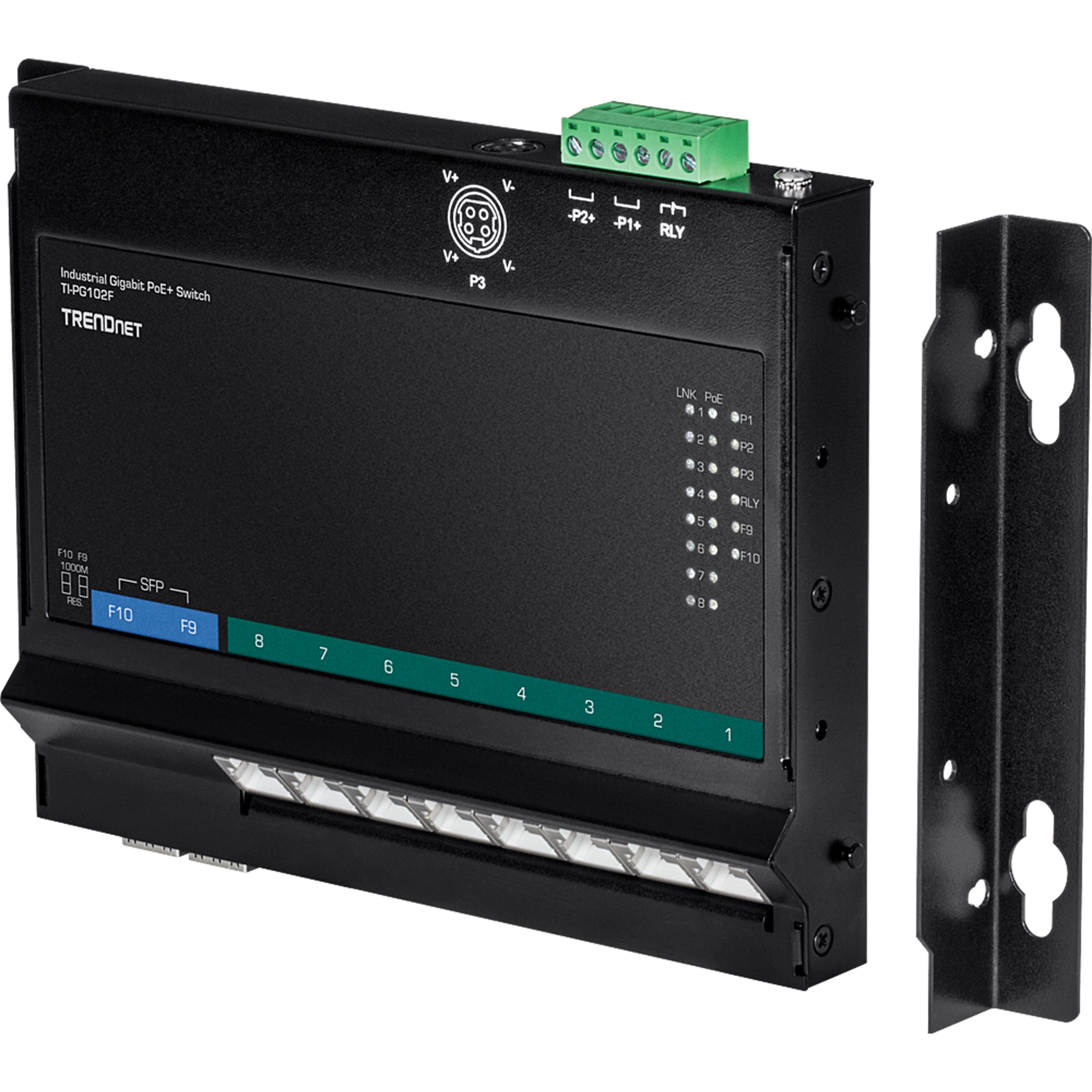 TRENDNET - TI-PG102F - 10-Port Industrial Gigabit PoE+ Wall-Mount Front Access Switch