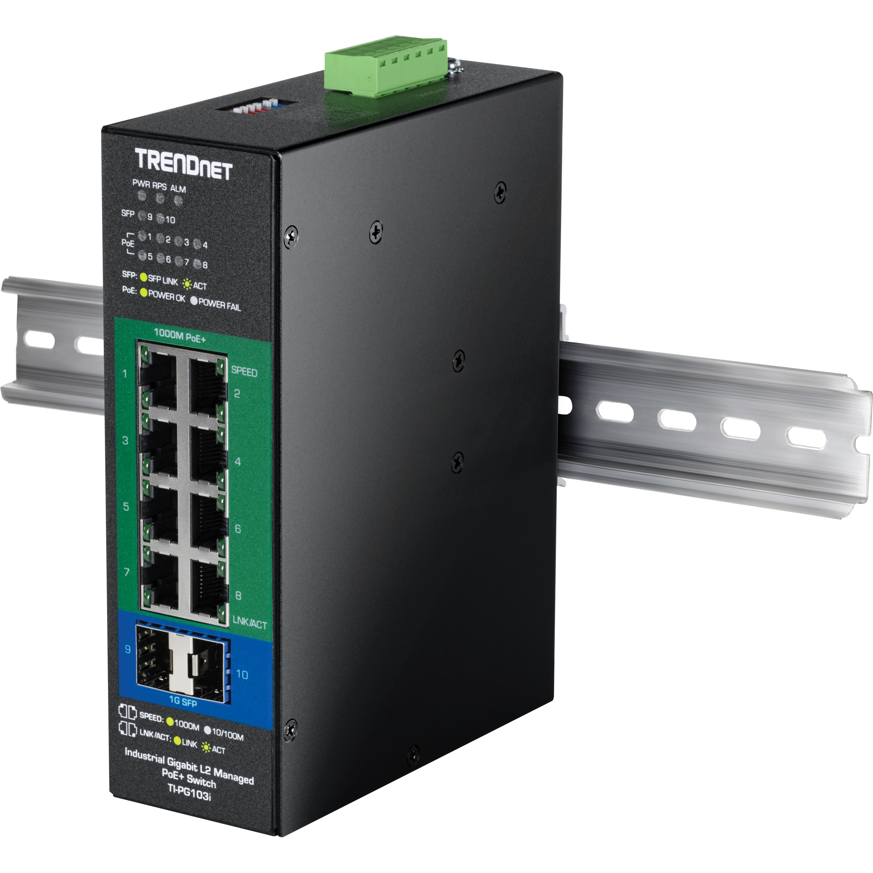 Trendnet - TI-PG103i - 10-Port Industrial Gigabit L2 Managed PoE+ DIN-Rail Switch 24 - 57V