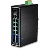 TRENDNET - TI-PG1284i - 12-port Hardened Industrial Gigabit PoE+ Layer 2+ Managed DIN-Rail Switch