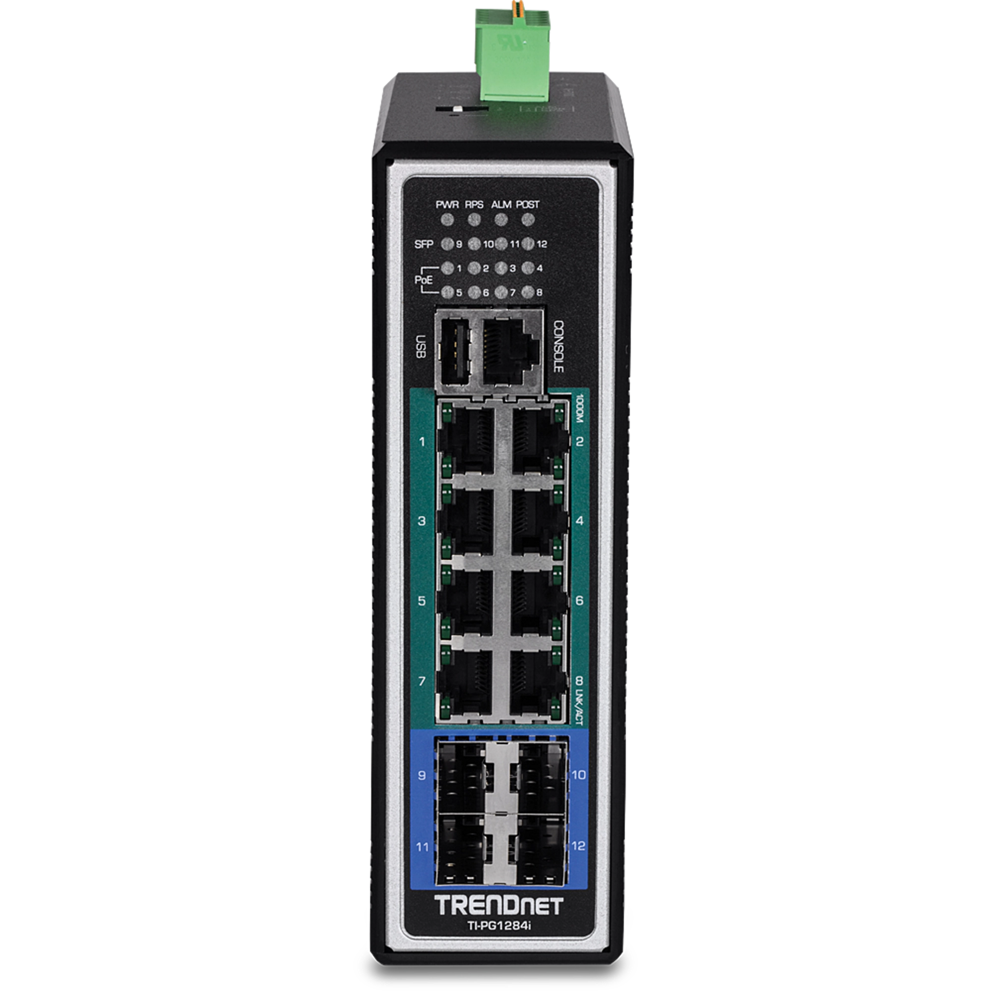 TRENDNET - TI-PG1284i - 12-port Hardened Industrial Gigabit PoE+ Layer 2+ Managed DIN-Rail Switch