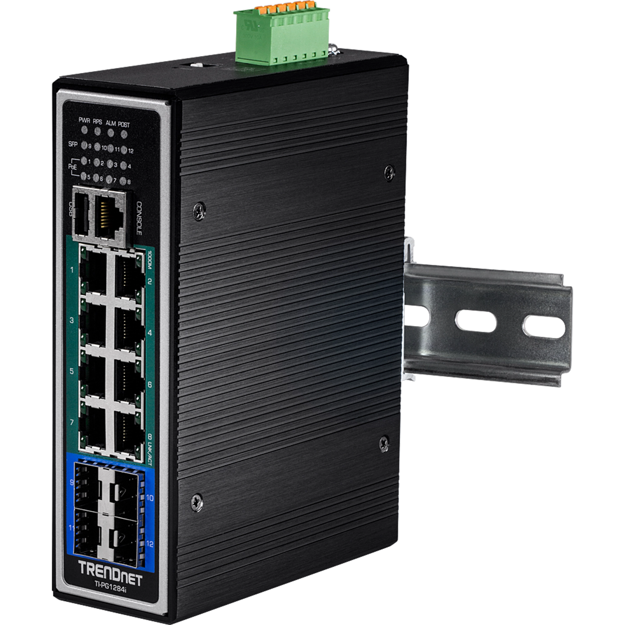 TRENDNET - TI-PG1284i - 12-port Hardened Industrial Gigabit PoE+ Layer 2+ Managed DIN-Rail Switch