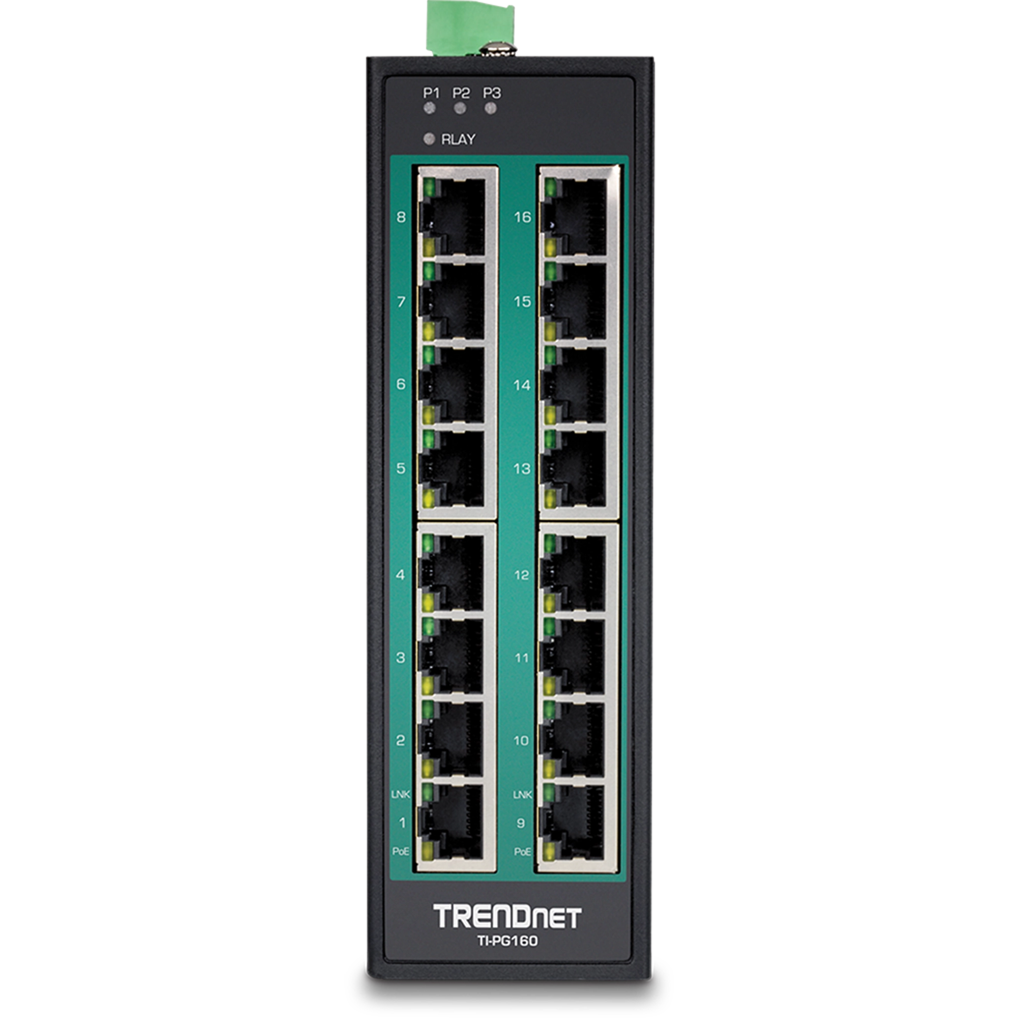 TRENDNET - TI-PG160 - 16-Port Hardened Industrial Gigabit PoE+ DIN-Rail Switch