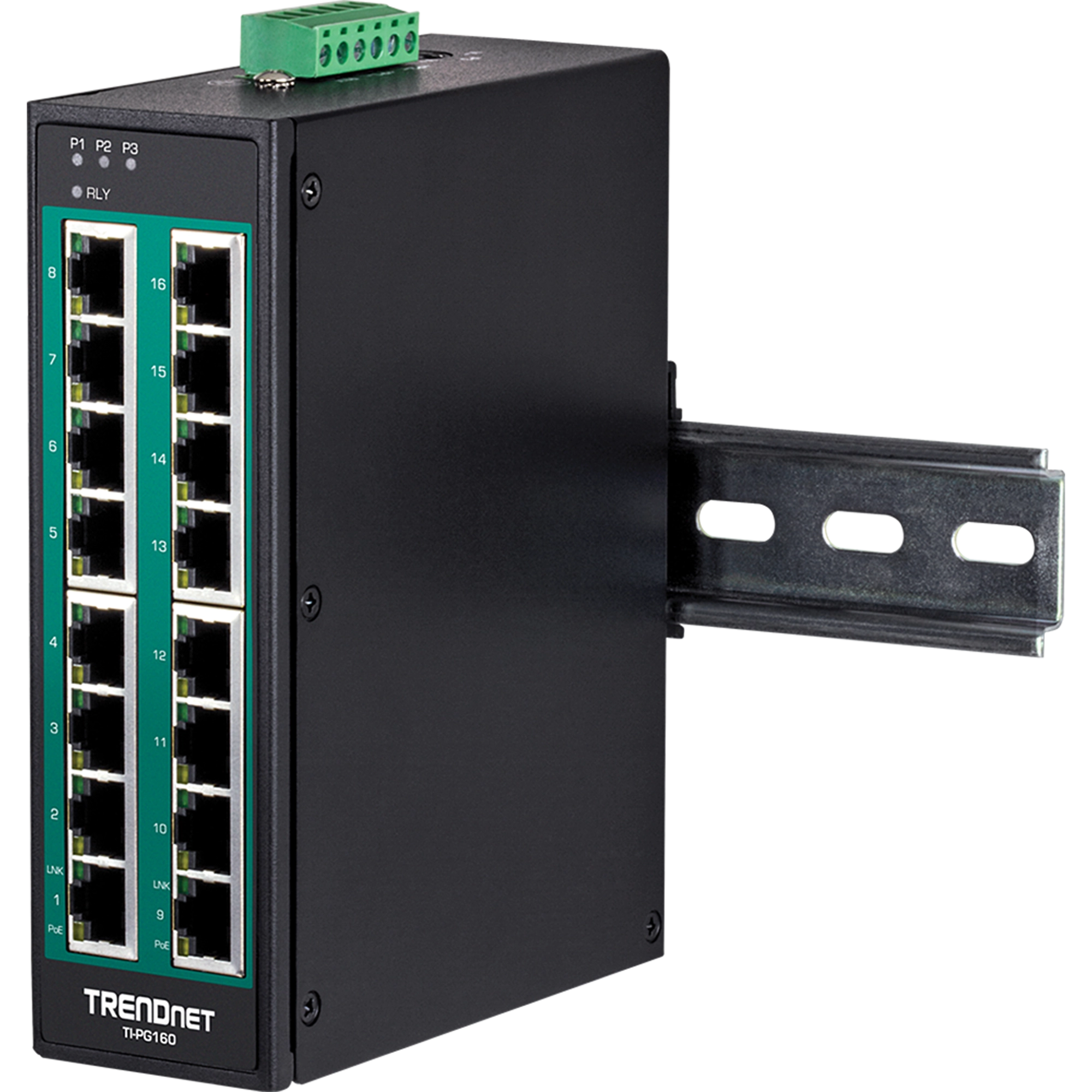 TRENDNET - TI-PG160 - 16-Port Hardened Industrial Gigabit PoE+ DIN-Rail Switch