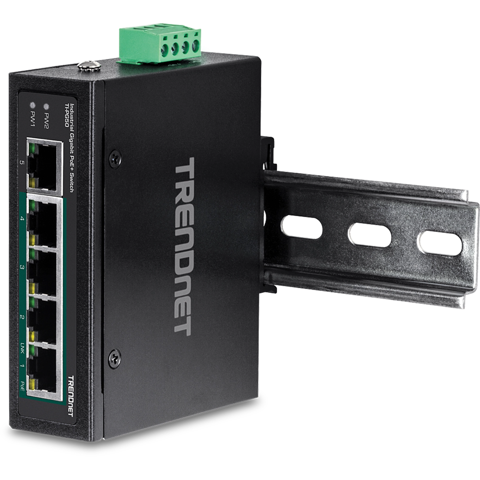 TRENDNET - TI-PG50 - 5-Port Industrial Gigabit PoE + DIN-Rail Switch
