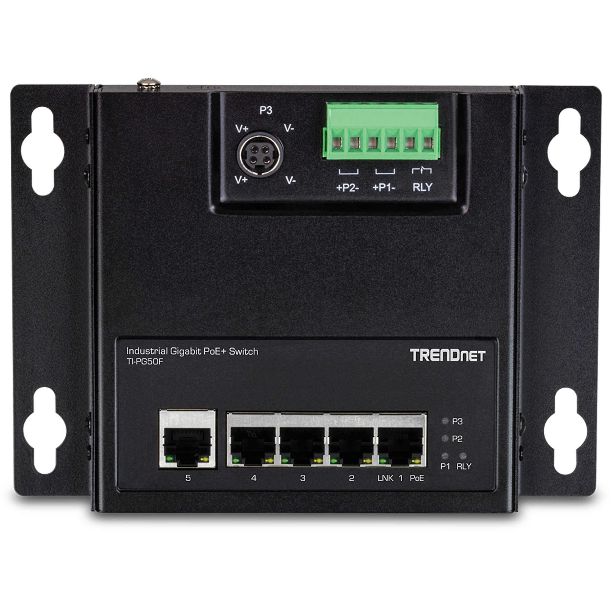 TRENDNET - TI-PG50F - 5-Port Industrial Gigabit PoE+ Wall-Mounted Front Access Switch
