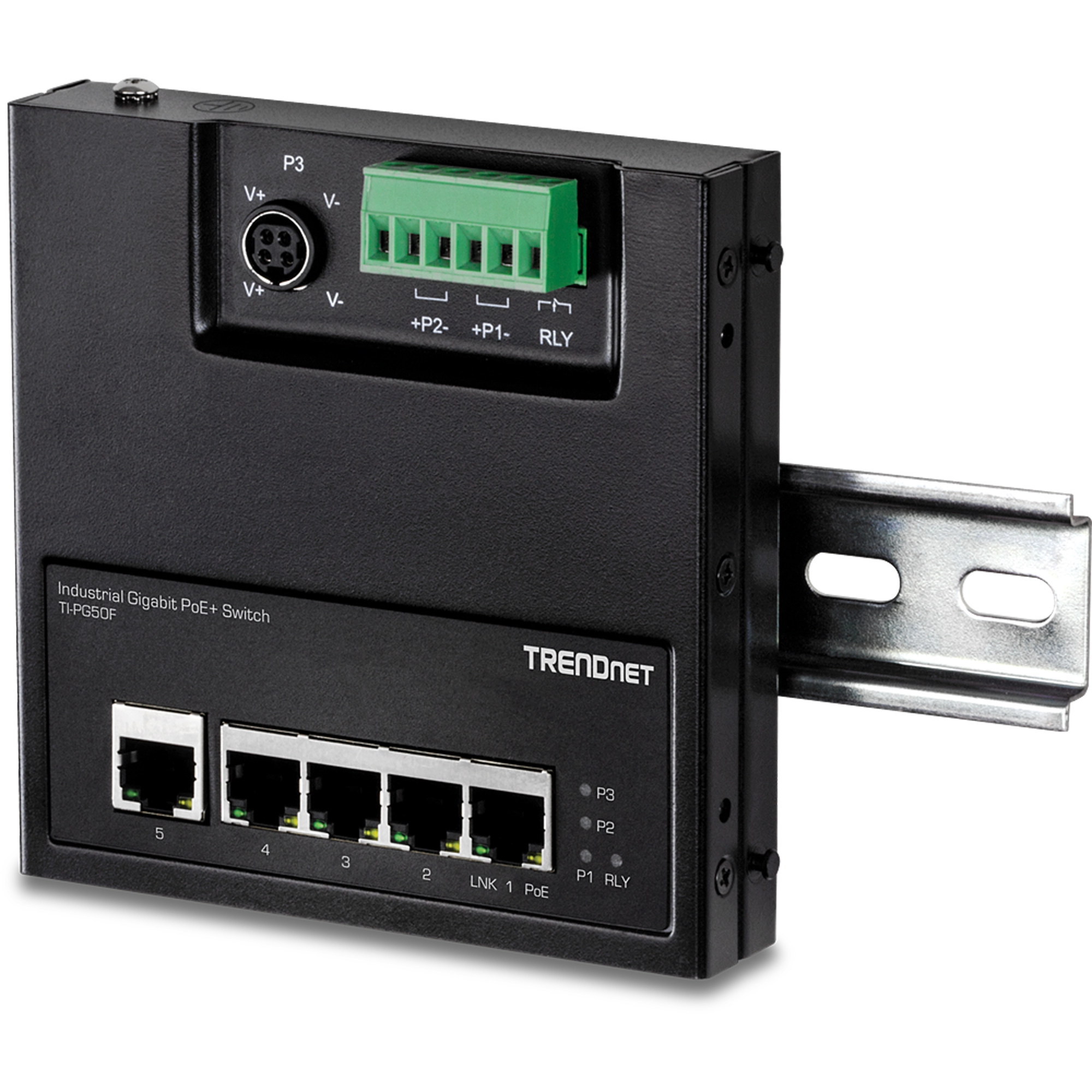TRENDNET - TI-PG50F - 5-Port Industrial Gigabit PoE+ Wall-Mounted Front Access Switch