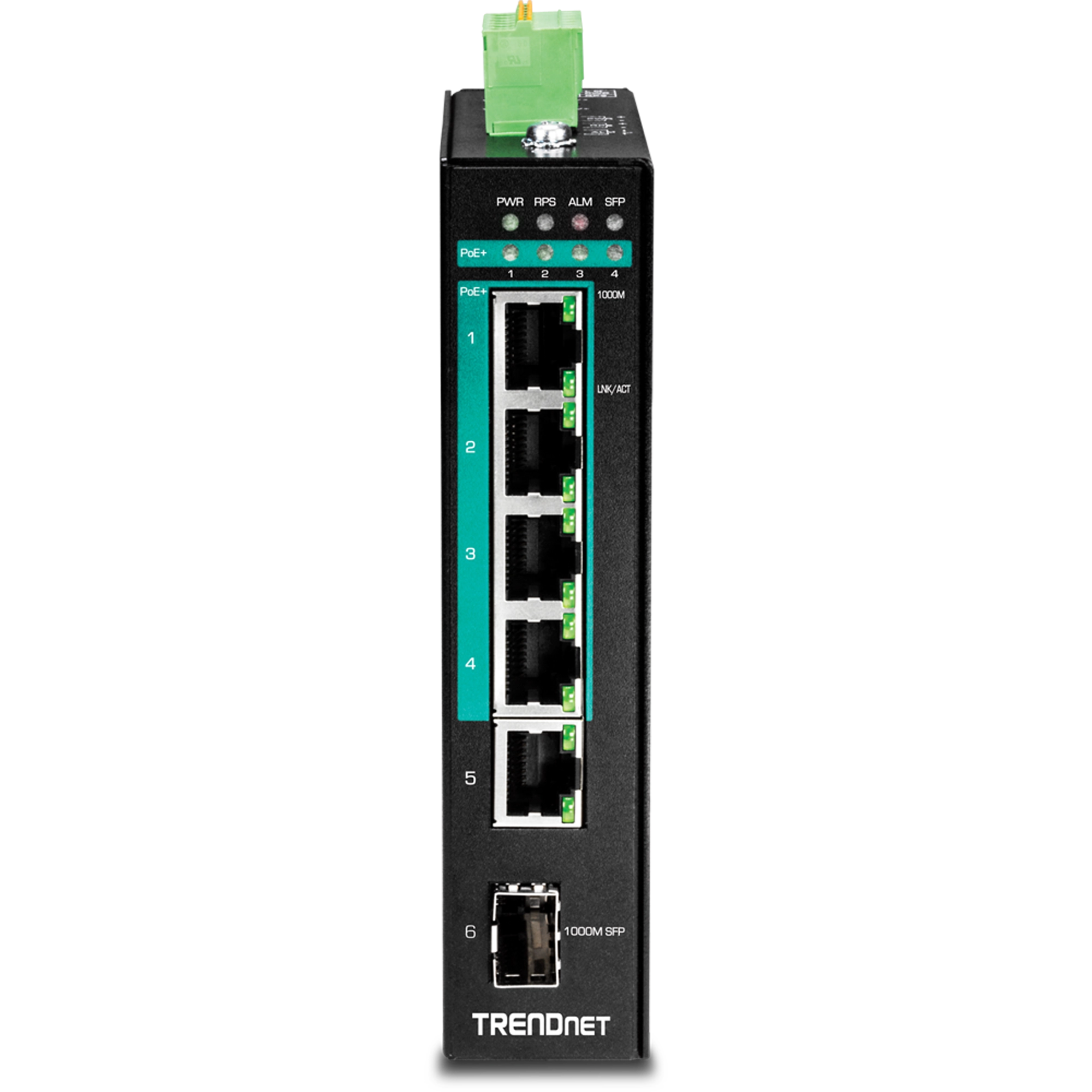 TRENDNET - TI-PG541 - 5-port Hardened Industrial Gigabit PoE+ DIN-Rail Switch