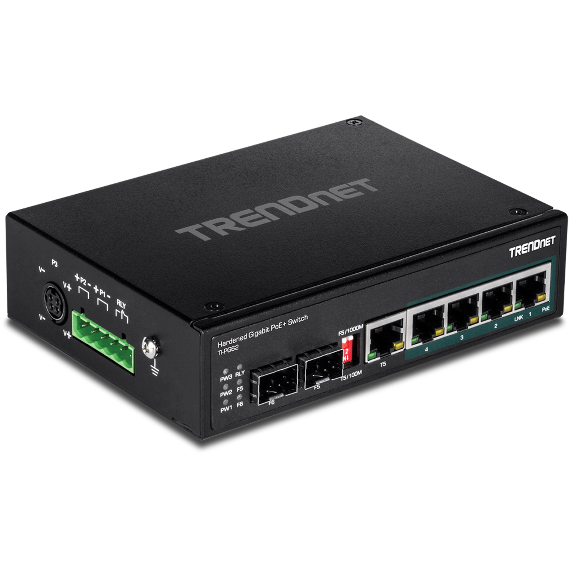 TRENDNET - TI-PG62 - 6-port hardened Industrial Gigabit PoE+ Switch (5 Gigabit / 1 shared SFP / 1 dedicated SFP)