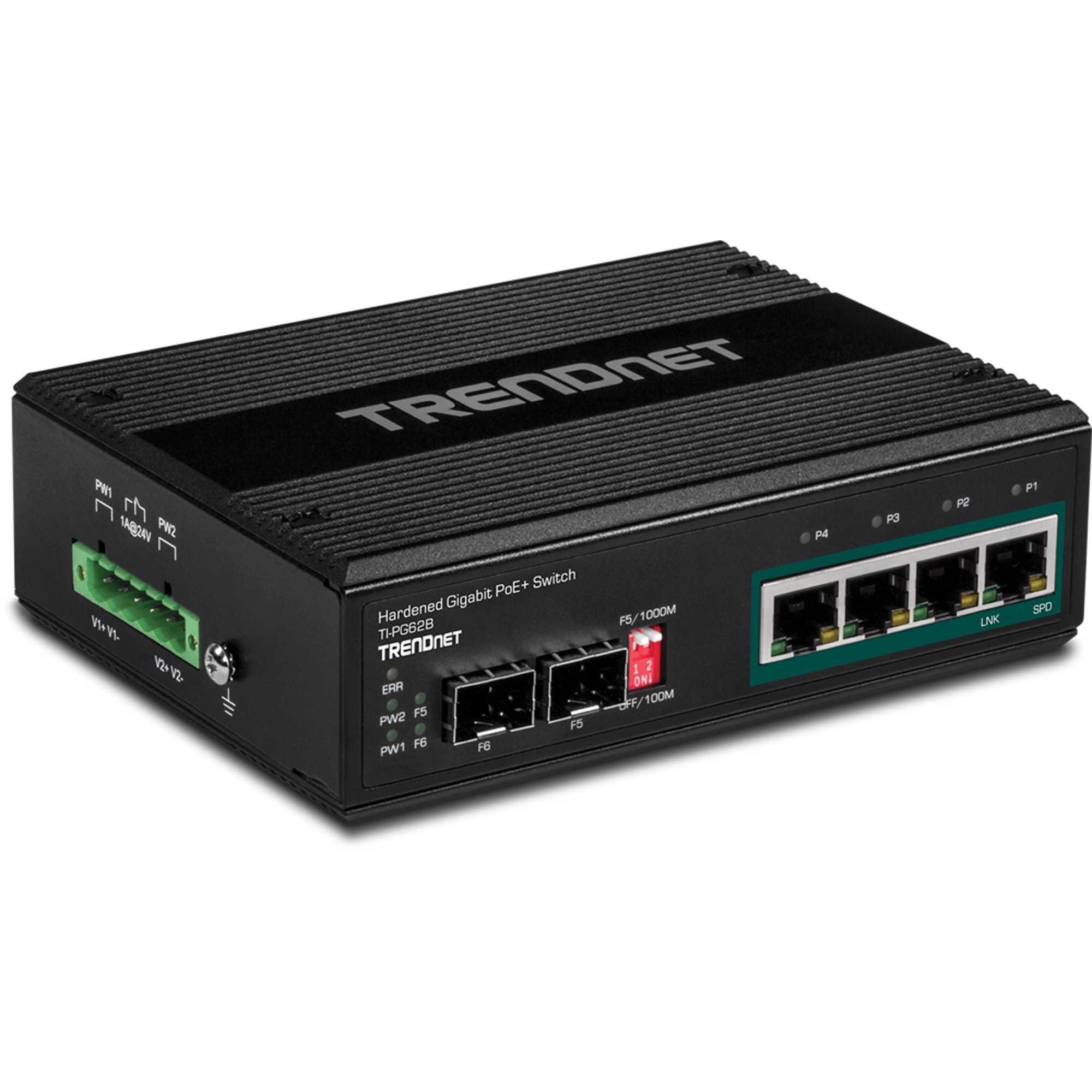 TRENDNET - TI-PG62B - 6-port hardened Industrial Gigabit PoE+ Switch /w 2 SFP (Boost Voltage from 12/24/48/VDC to 55VDC)