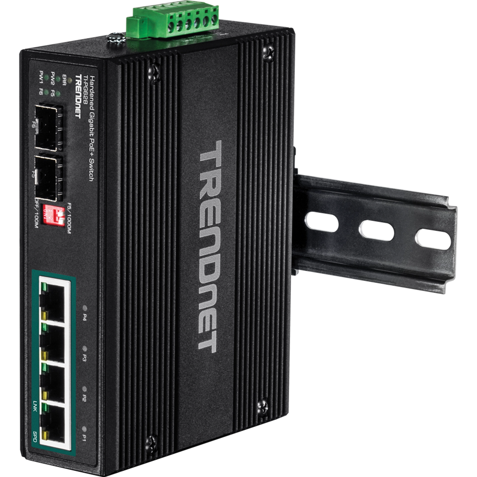 TRENDNET - TI-PG62B - 6-port hardened Industrial Gigabit PoE+ Switch /w 2 SFP (Boost Voltage from 12/24/48/VDC to 55VDC)