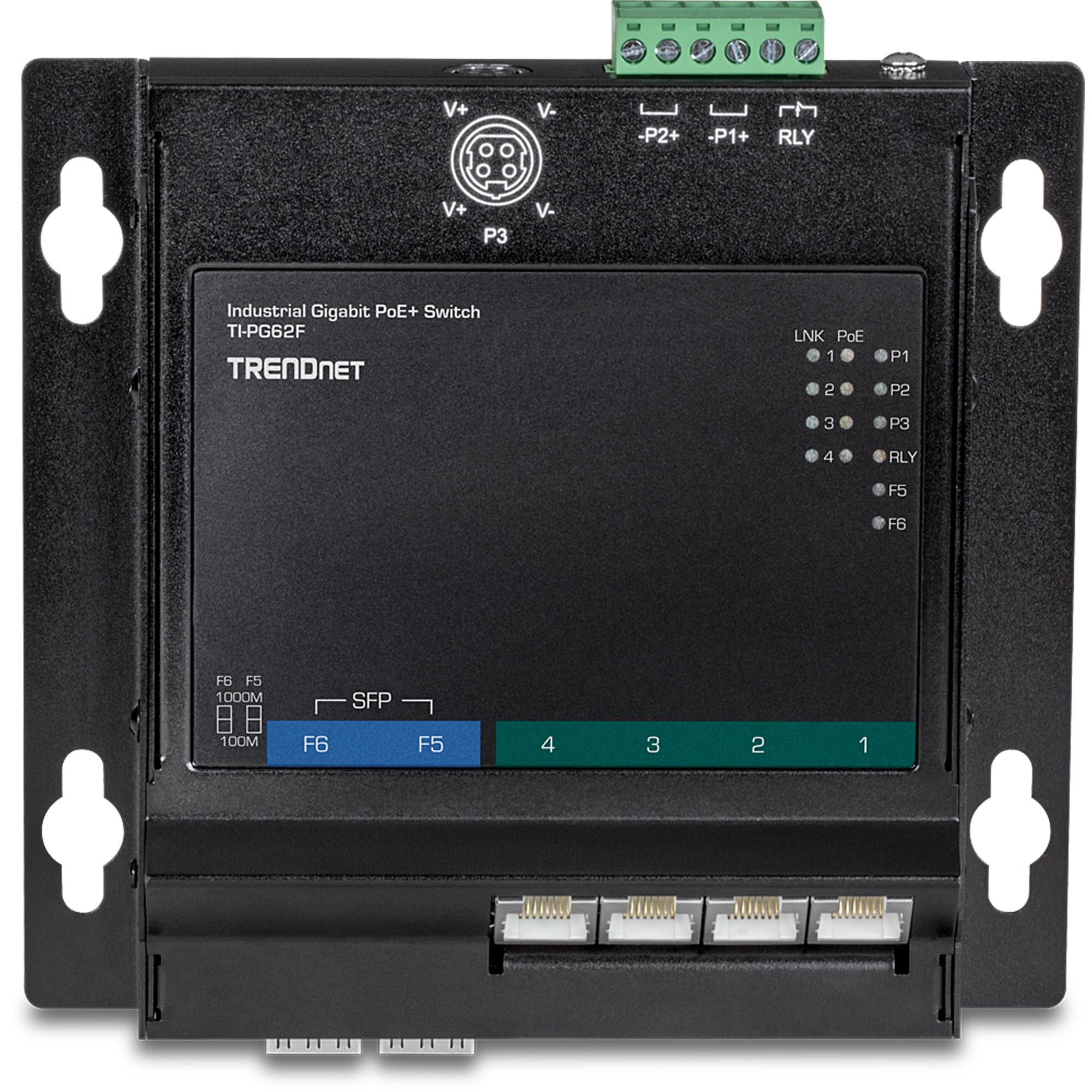 TRENDNET - TI-PG62F - 6-Port Industrial Gigabit PoE+ Wall-Mounted Front Access Switch