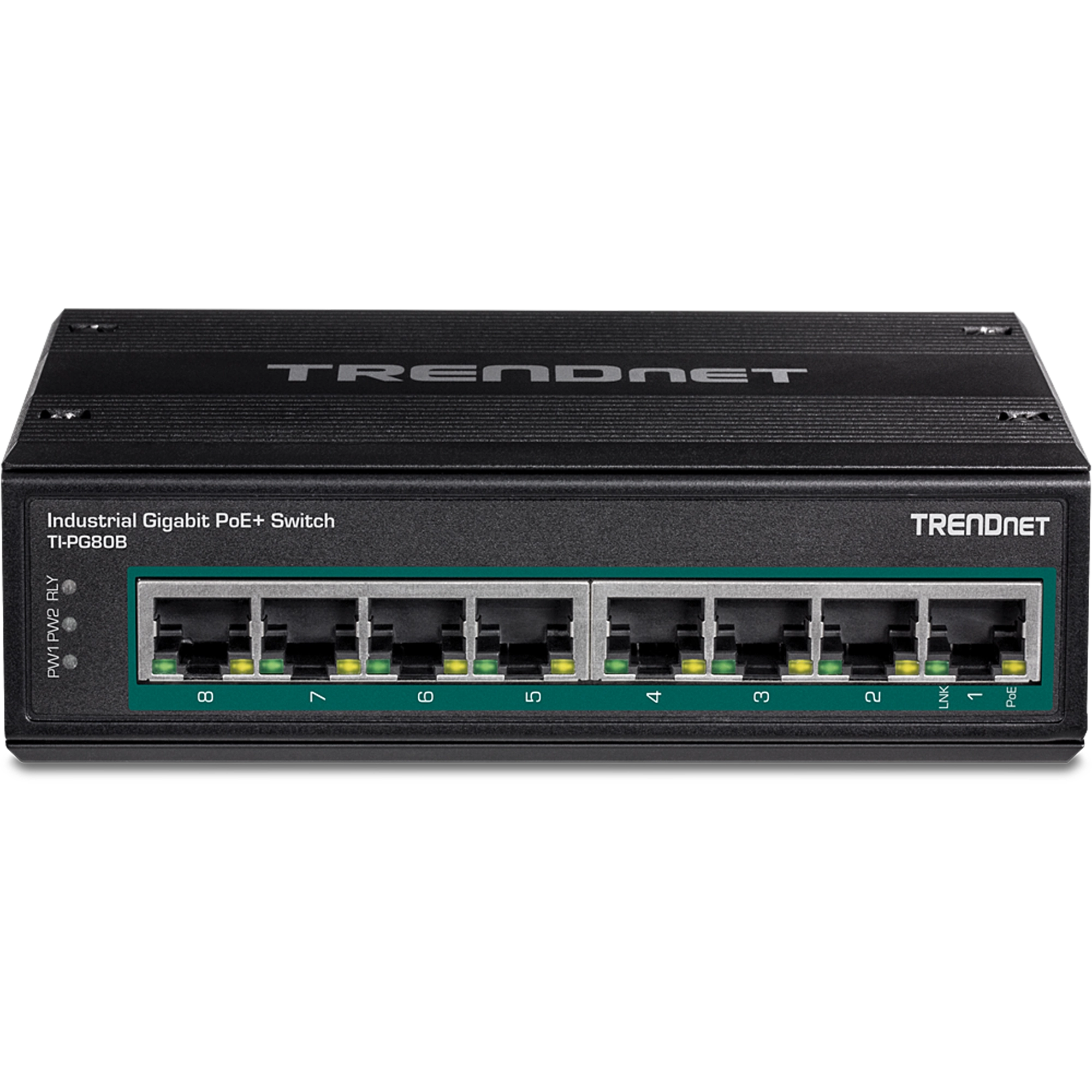 TRENDNET - TI-PG80B - 8-Port Industrial Gigabit PoE+ DIN-Rail Switch (24 - 56V)