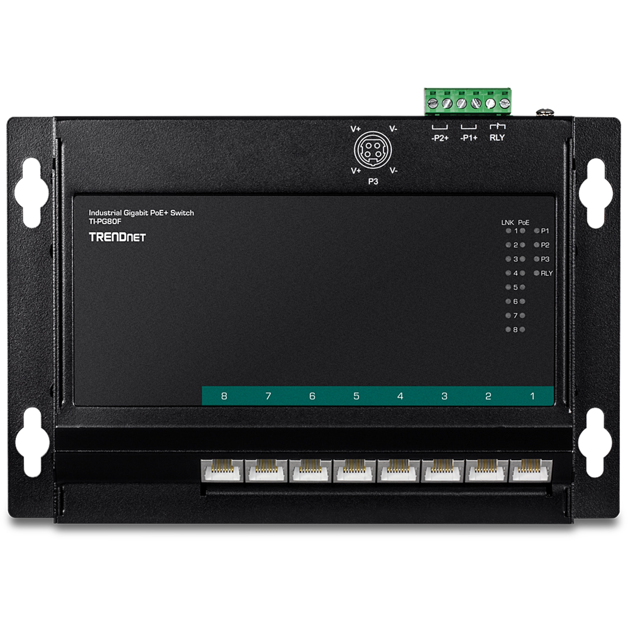 TRENDNET - TI-PG80F - 8-Port Industrial Gigabit PoE+ Wall-Mount Front Access Switch