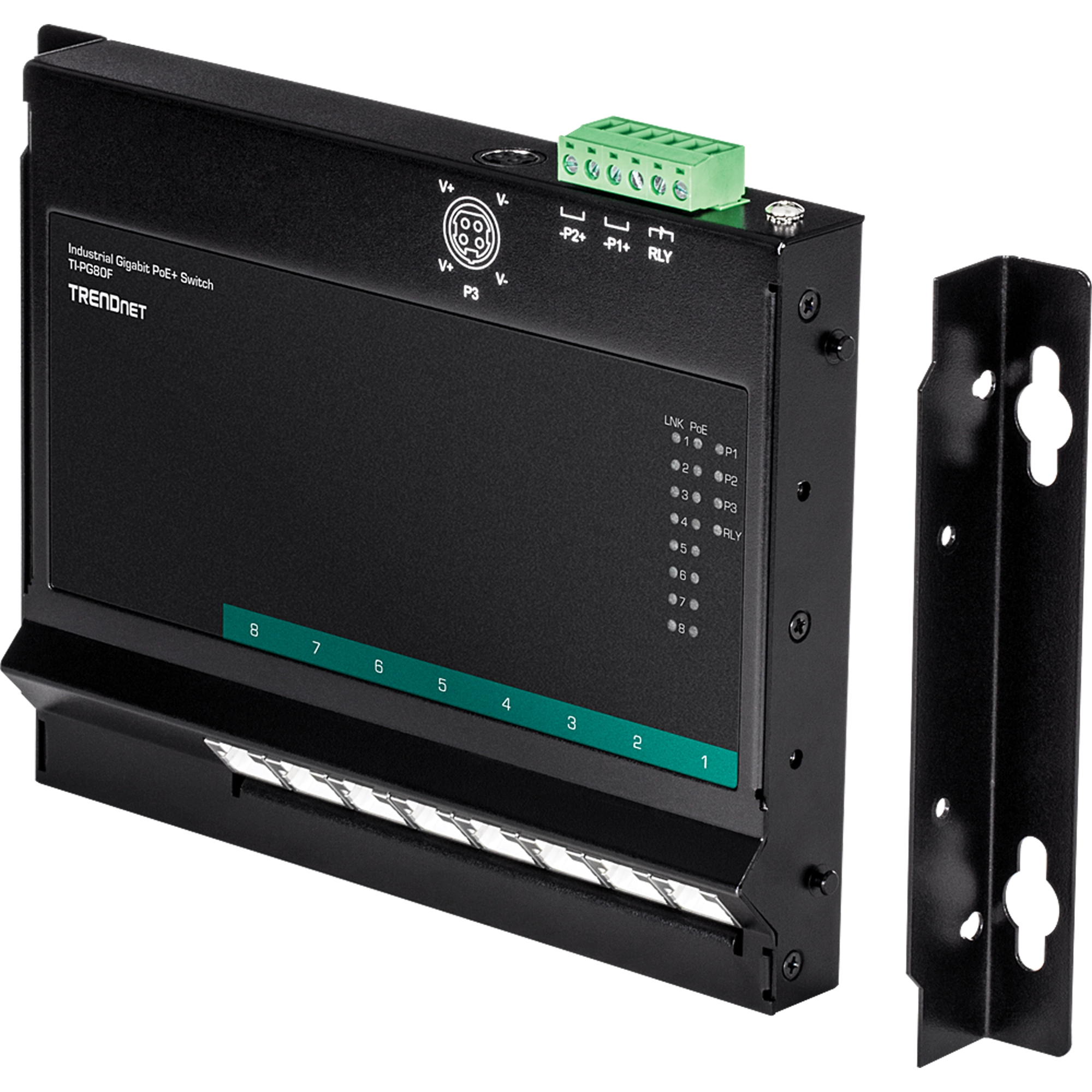 TRENDNET - TI-PG80F - 8-Port Industrial Gigabit PoE+ Wall-Mount Front Access Switch