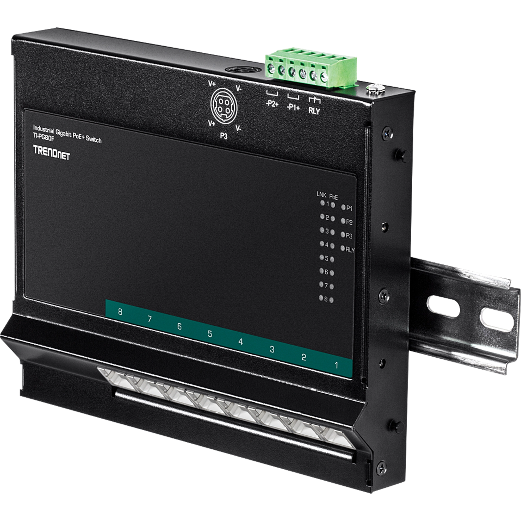 TRENDNET - TI-PG80F - 8-Port Industrial Gigabit PoE+ Wall-Mount Front Access Switch
