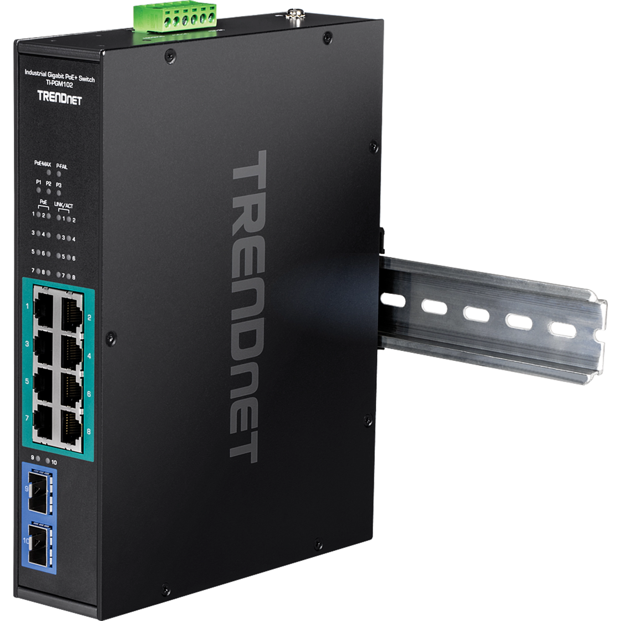 TRENDNET - TI-PGM102 - 10-port Industrial Gigabit PoE+ DIN-Rail Switch -20° – 65°C (-4° – 149°F)