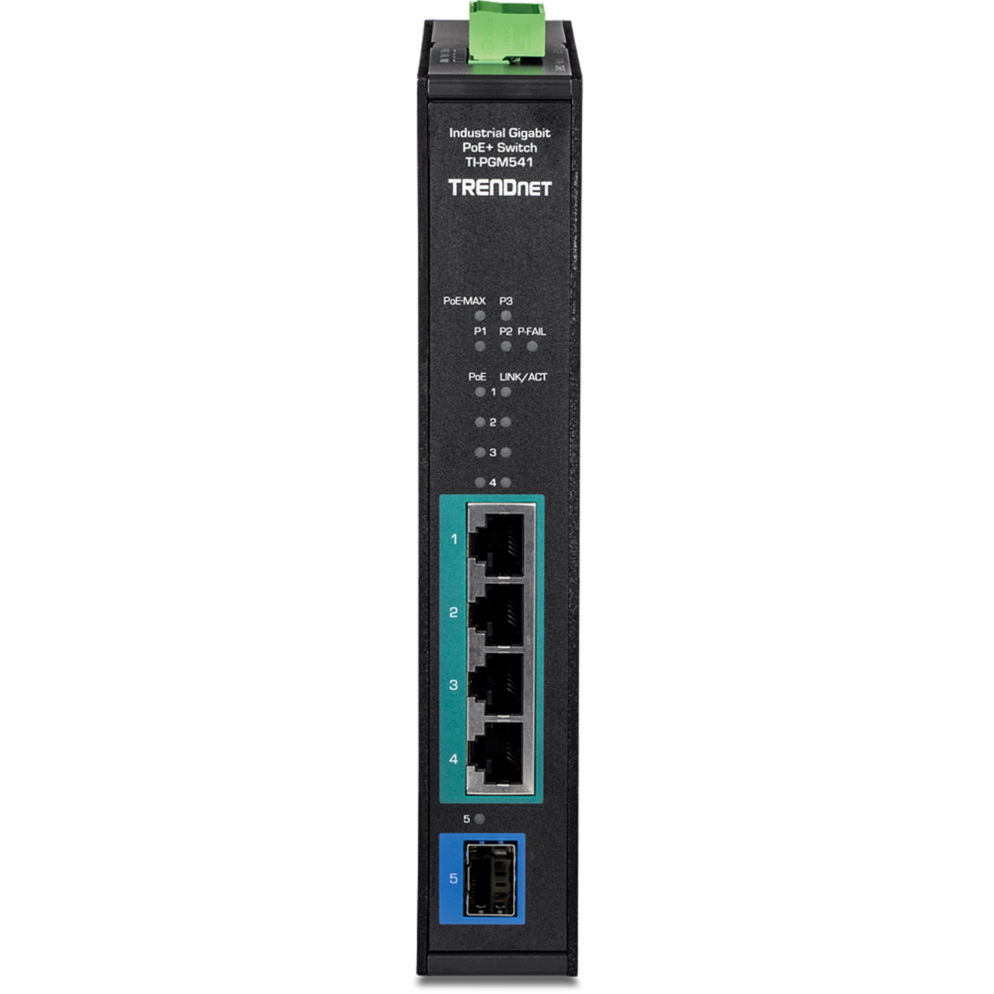 TRENDNET - TI-PGM541 - 5-port Industrial Gigabit PoE+ DIN-Rail Switch -20° – 65°C (-4° – 149°F)