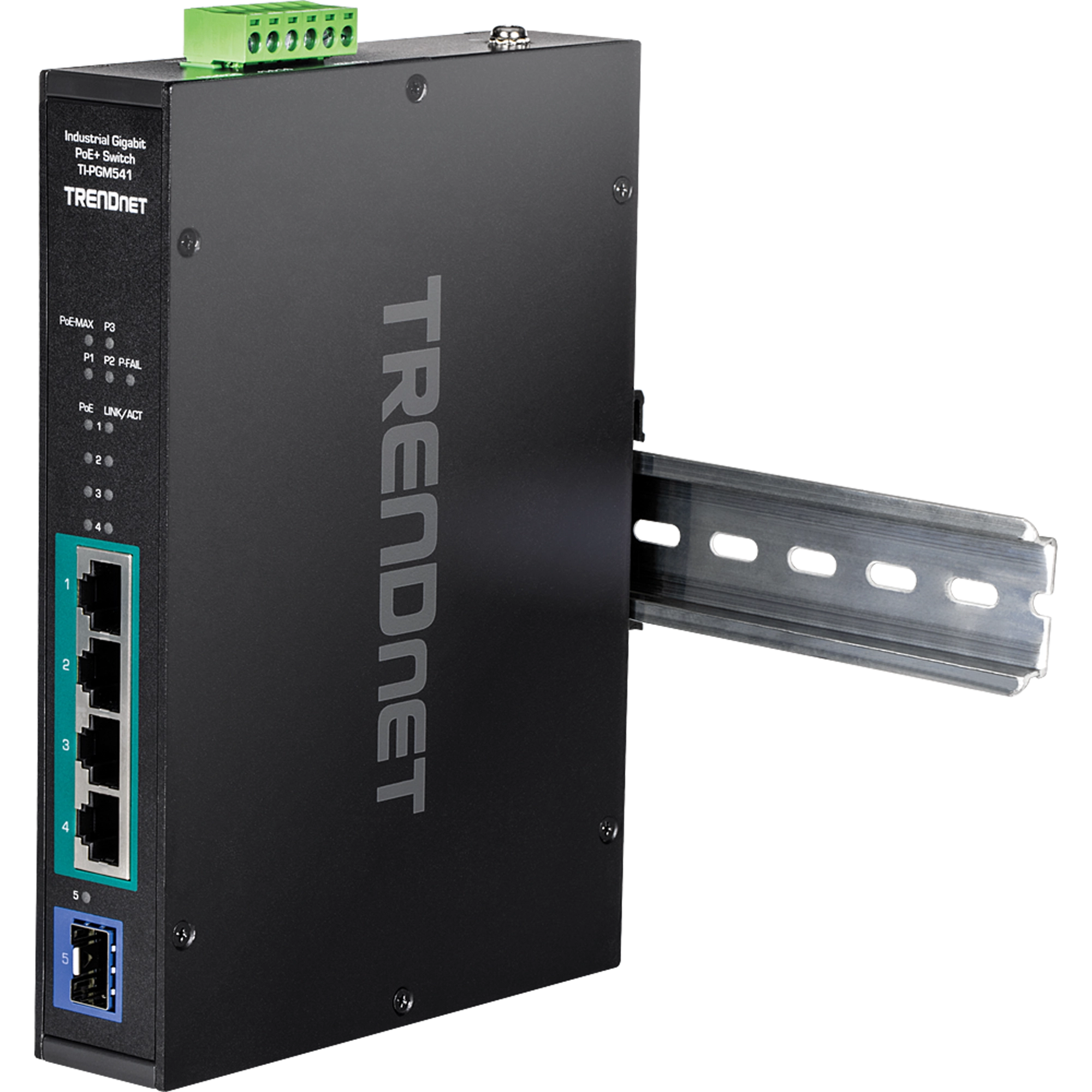 TRENDNET - TI-PGM541 - 5-port Industrial Gigabit PoE+ DIN-Rail Switch -20° – 65°C (-4° – 149°F)
